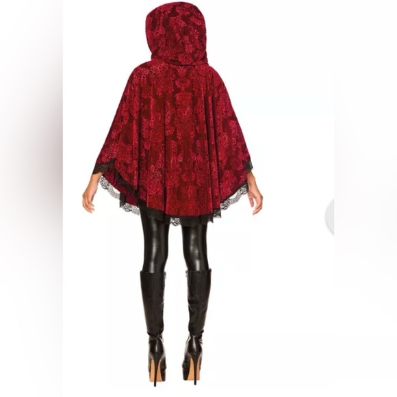 Spirit Halloween red velvet burnout cape hood black lace OS 1X vamp cosplay goth - Picture 11 of 11